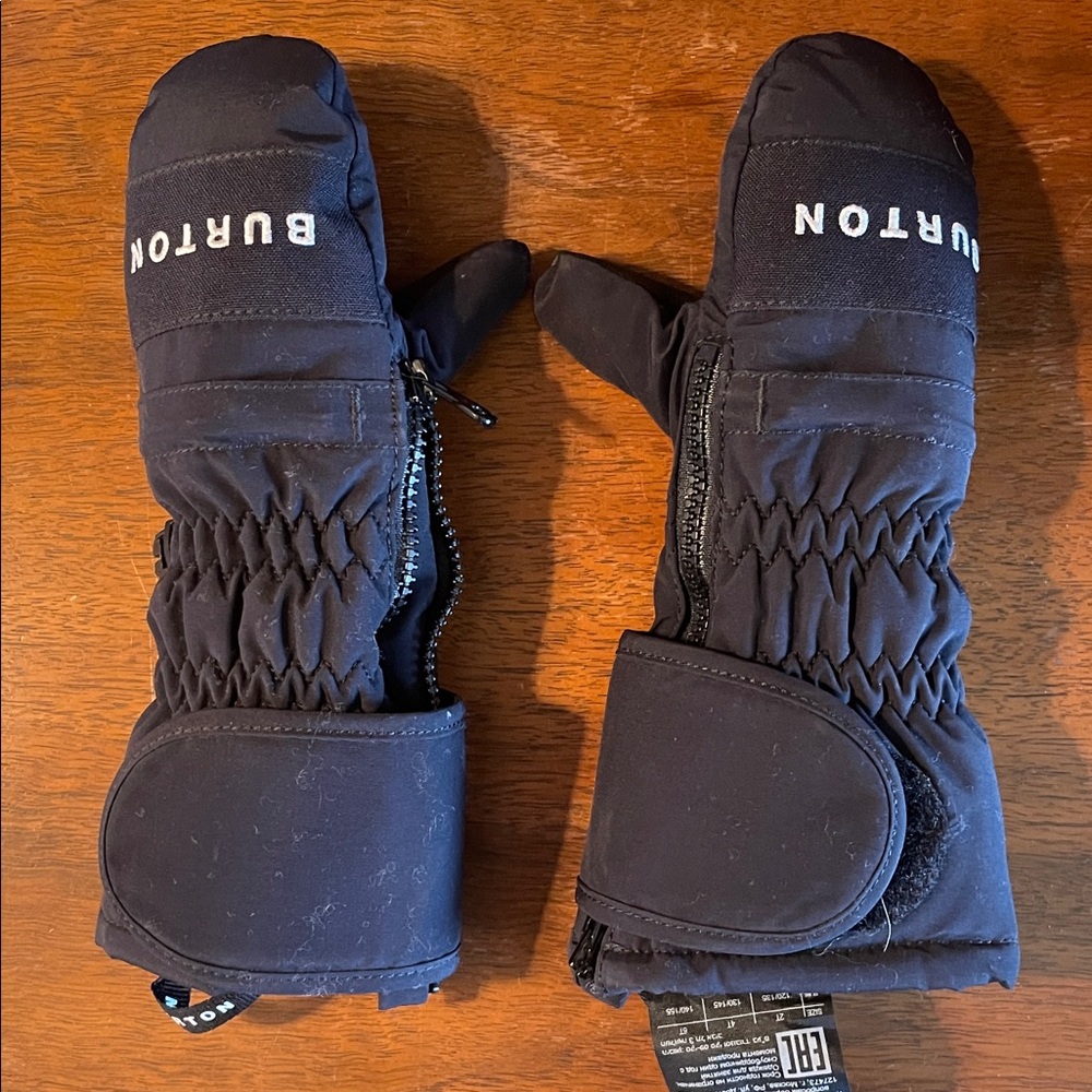 Burton Kids Black Mittens with Wrist Strap